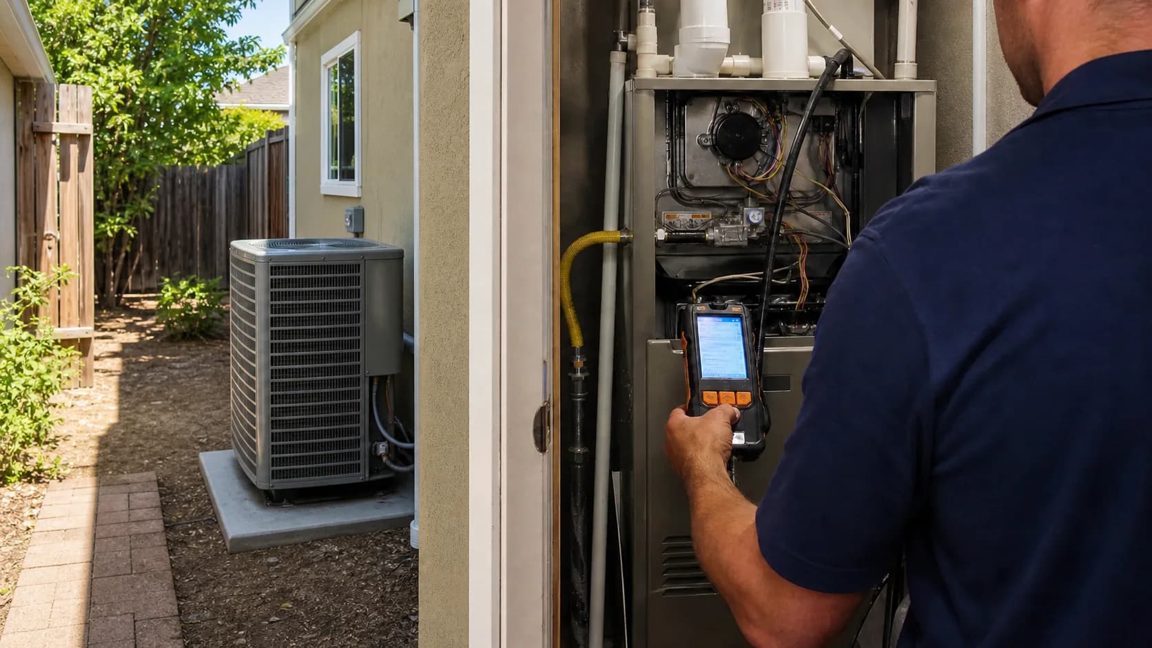Combustion safety testing at an older residential furnace