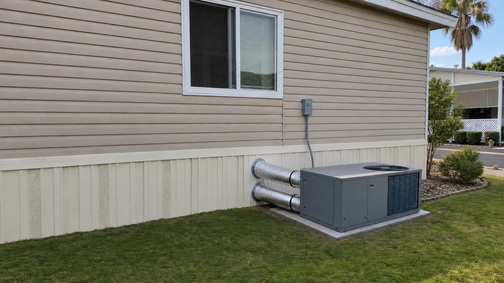New manufactured-home package unit with sealed supply and return transitions